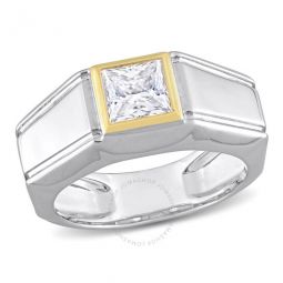 1 1/5 CT TW Moissanite Solitaire Mens Ring In 2-Tone Sterling Silver with Yellow Gold Plating