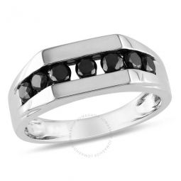1 CT TW Mens Channel Set Black Diamond Ring In Sterling Silver