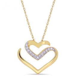 1/10 CT TW Diamond Cursive Double Heart Necklace In 10K Yellow Gold