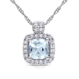 Cushion Cut Aquamarine and 1/10 CT TW Diamond Pendant with Chain In 10K White Gold