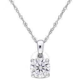 1 CT DEW Created Moissanite Solitaire Pendant with Chain In 10K White Gold