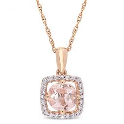 Morganite and 1/10 CT TW Diamond Floating Halo Necklace In 10K Rose Gold