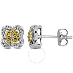 1/3 CT TW Yellow and White Diamond Clover Stud Earrings In Sterling Silver