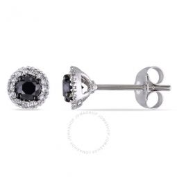 1/2 CT TW Black and White Halo Diamond Stud Earrings In 14K White Gold