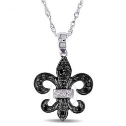 1/8 CT TW Black and White Diamond Scroll Pendant with Chain In 10K White Gold with Black Rhodium