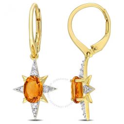 1 3/4 CT TGW Madeira Citrine and White Topaz Sar Drop Leverback Earrings In Yellow Plated Sterling Silver