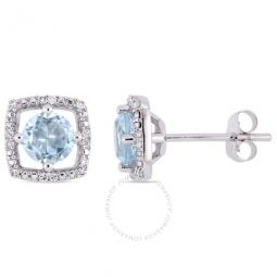 1 CT TGW Sky Blue Topaz and Diamond Halo Square Stud Earrings In 10K White Gold