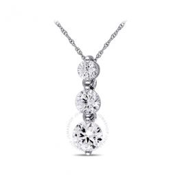 Created White Sapphire Graduated 3-sTone Pendant with Chain In 10K White Gold