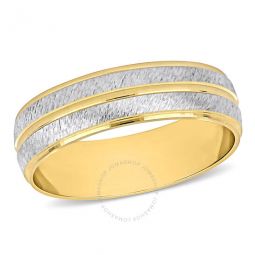 Mens 6mm Double Row Wedding Band In 14K 2-Tone Matte and Yellow and White Gold