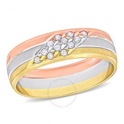 Mens 6mm Cubic Zirconia Matte Three Row Wedding Band In 14K 3-Tone Rose, Yellow, and White Gold