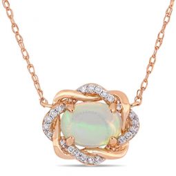 3/4 CT TGW Ethiopian Blue Opal and 1/10 CT TW Diamond Interlaced Halo Necklace 10K Rose Gold