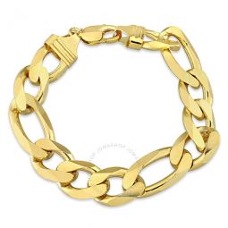 14.5mm Figaro Chain Bracelet In Yellow Plated Sterling Silver, 9 In