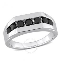 1 CT TW Black Diamond Channel Set Mens Ring In Sterling Silver