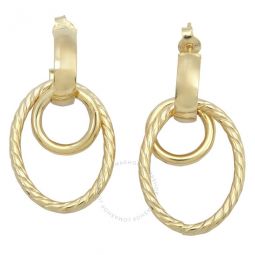 Open Huggie Hoop with Open Circle & Oval Drop Earrings In 14K Yellow Gold