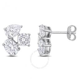 4 4/5 CT DEW Created Moissanite Three-stone Earrings In Sterling Silver