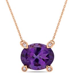 2 3/8 CT TGW Oval-cut African-amethyst and Diamond Accent Station Necklace In 10K Rose Gold