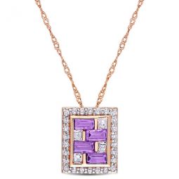 1 CT TGW Baguette African-amethyst and White Topaz Geometric Pendant with Chain In 10K Rose Gold