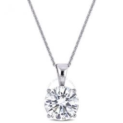 2 CT DEW Created Moissanite Solitaire Pendant with Chain In 14K White Gold