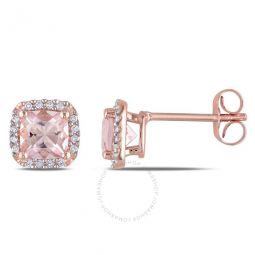 Cushion Cut Morganite and 1/10 CT TW Diamond Halo Earrings In 10K Rose Gold