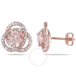 Morganite and 1/10 CT TW Diamond Trillium Stud Earrings In Rose Plated Sterling Silver