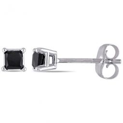 1 CT TW Princess Cut Black Diamond Stud Earrings In 10K White Gold
