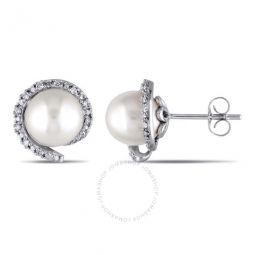 8 - 8.5 Mm Cultured Freshwater Pearl and 1/10 CT TW Diamond Stud Earrings In 10K White Gold