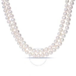 9 - 10 Mm Freshwater Cultured Pearl 2-Strand Necklace with Sterling Silver Clasp