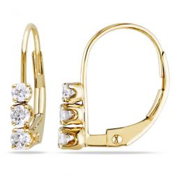 1/4 CT TW 3-sTone Diamond Leverback Earrings In 14K Yellow Gold