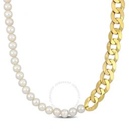 Mens 7-7.5mm Cultured Freshwater Pearl and Curb-link Chain Necklace In Sterling Silver Yellow - 20 In.
