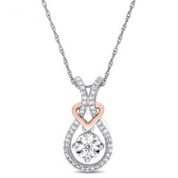 1/5 CT TW Diamond Teardrop and Heart Motif Pendant with Chain In 2-Tone 10K White and Rose Gold