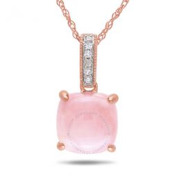 Diamond and Pink Opal Pendant with Chain In 10K Rose Gold