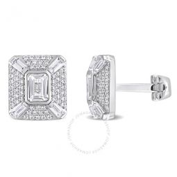 5-3/4CT TGW Octagon Baguette and Round-cut Created White Sapphire Cufflinks In Sterling Silver