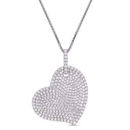 2 1/2 CT TW Pave Diamond Heart Pendant with Chain In 14K White Gold