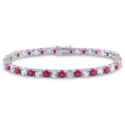 14 1/2 CT TGW Created Ruby and Created White Sapphire Bracelet In Sterling Silver