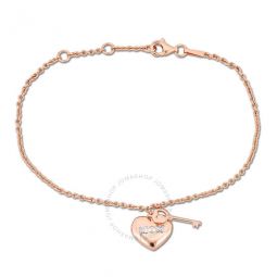 Mom Heart & Key Charm Bracelet in 18k Rose Plated Sterling Silver