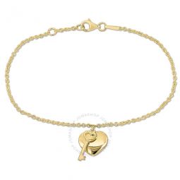 Heart & Key Charm Bracelet with Lobster Clasp in Yellow Plated Sterling Silver