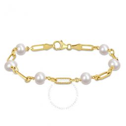 7-7.5mm Cultured Freshwater Pearl Station Link Bracelet In Yellow Plated Sterling Silver