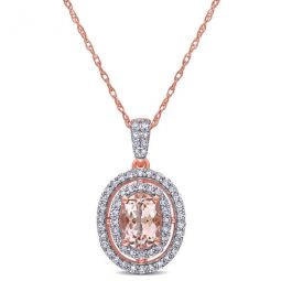 3/4 CT TGW Morganite and 1/3 CT TW Diamond Double Halo Pendant with Chain In 14K Rose Gold