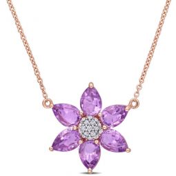 2 1/10 CT TGW Amethyst and 1/10 CT TW Diamond Floral Pendant with Chain In 10K Rose Gold