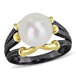 10.5 - 11 MM White Freshwater Cultured Pearl Fashion Ring Yellow Silver Black Rhodium Plated