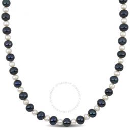 Mens 5-8mm Cultured Freshwater Black and White Pearl Necklace Sterling Silver Clasp - 20 In.