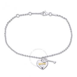 Mom Heart & Key Charm Bracelet in Sterling Silver