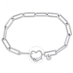 Paper Clip Link Bracelet in Sterling Silver with Heart Clasp