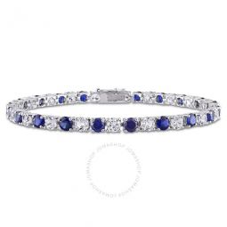 14 1/4 CT TGW Created Blue and White Sapphire Bracelet In Sterling Silver