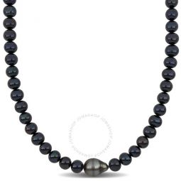 Mens 8.5-9mm Cultured Freshwater Black Pearl 11.5-12mm Tahitian Baroque Black Pearl Necklace Sterling Silver Clasp - 20 In.