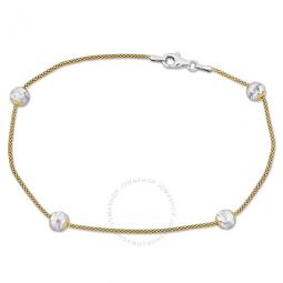 6mm Ball Station Chain Anklet with 2-Tone Yellow and White in Sterling Silver - 9 in.