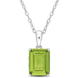 2 3/8 CT TGW Emerald Cut Peridot Solitaire Heart Design Pendant with Chain in Sterling Silver