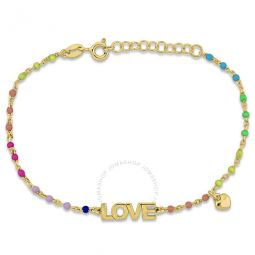 Love and Heart Charm Bracelet in Yellow Plated Sterling Silver