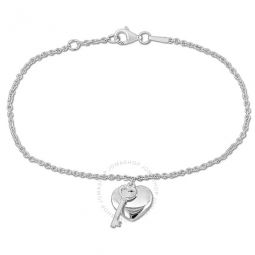 Heart & Key Charm Bracelet with Lobster Clasp in Sterling Silver - 6.5+0.5