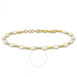 3.5-5 MM Cultured Freshwater Pearl and Bead Station Bracelet in Yellow Plated Sterling Silver